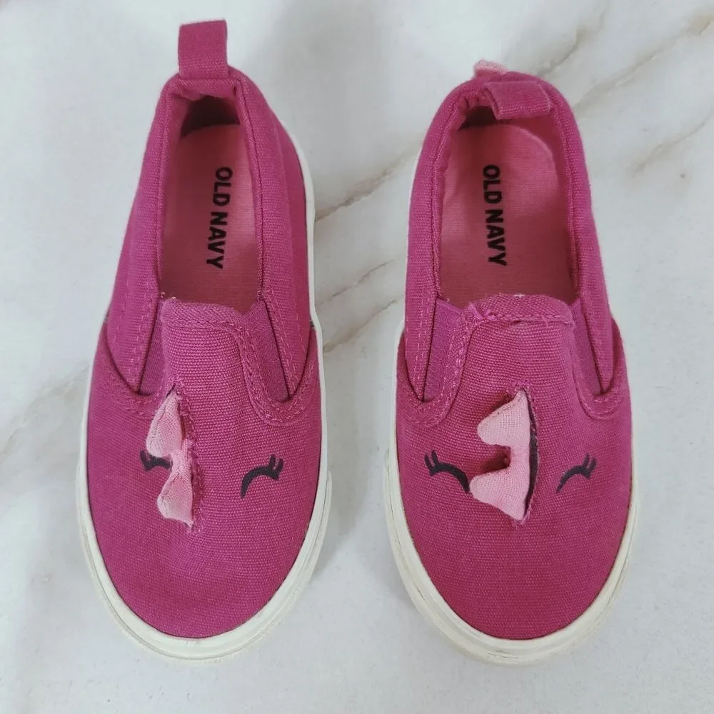 Old Navy Toddler Girls' Pink Slip On Dino Dinosaur Slip On Sneakers, Sz 6